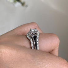 Load image into Gallery viewer, Barkev&#39;s &quot;Swirl Halo&quot; Black Diamond Engagement Ring Set on Finger
