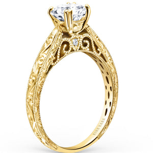 Kirk Kara "Stella" Round Cut Diamond Engraved Engagement Ring
