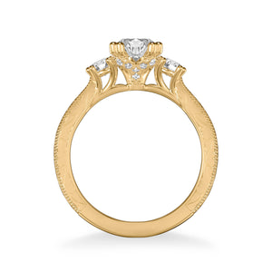 Artcarved "Anabelle" Three Stone Diamond Engagement Ring Featuring Engraved Shank
