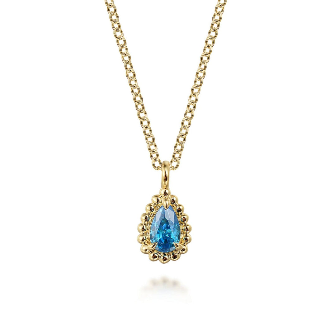 Gabriel & Co. Blue Topaz Bujukan Pear Shape Pendant Necklace