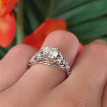 Load and play video in Gallery viewer, Barkev&#39;s Blue Sapphire Diamond Encrusted Petal Engagement Ring
