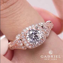 Load and play video in Gallery viewer, Gabriel &amp; Co. &quot;Delilah&quot; Vintage Style Diamond Halo Engagement Ring
