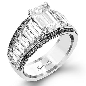 Simon G. 18K White and Rose Gold Large Center Emerald Cut Diamond Baguette Engagement Ring