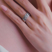 Load and play video in Gallery viewer, Video of Kirk Kara White Gold Dahlia Marquise Shaped Blue Sapphire Diamond Engagement Ring And Band on model
