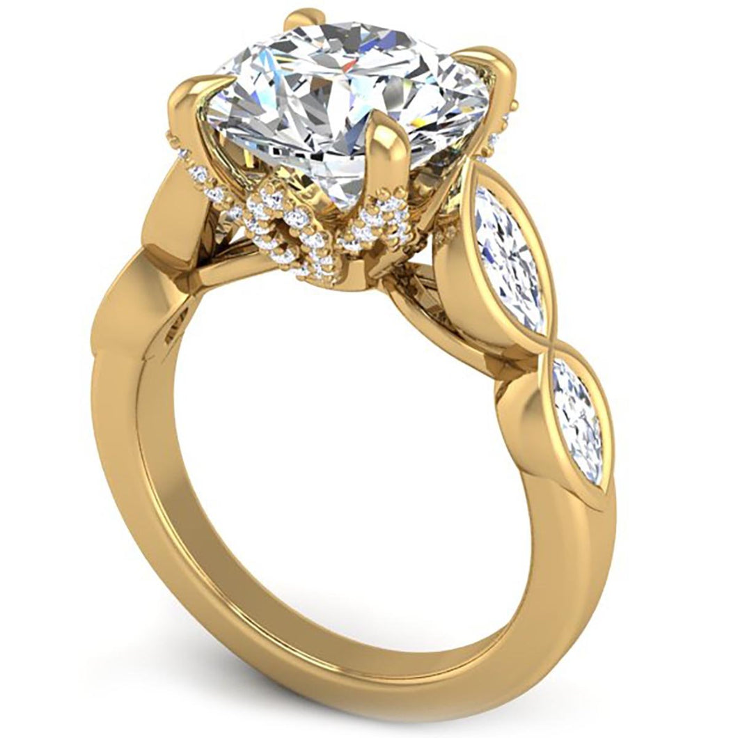 Ben Garelick Bella Round Lab-Grown Diamond Engagement Ring with Bezel Set Marquise Side Diamonds