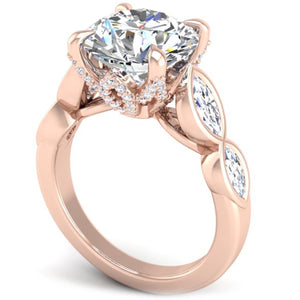 Ben Garelick Bella Round Lab-Grown Diamond Engagement Ring with Bezel Set Marquise Side Diamonds