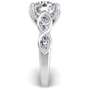Ben Garelick Bella Round Lab-Grown Diamond Engagement Ring with Bezel Set Marquise Side Diamonds