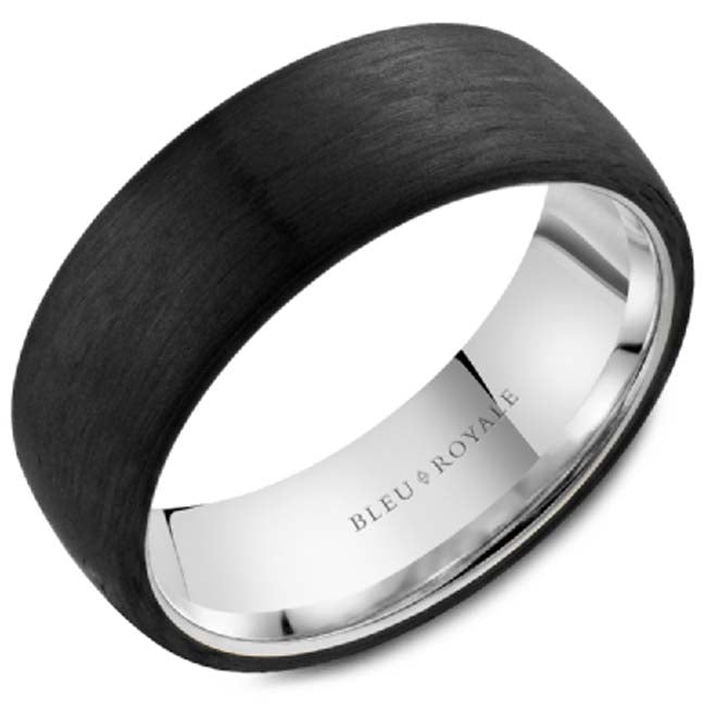 Bleu Royale Black Carbon Wedding Band with High Polished Gold Inside