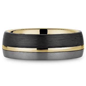 Bleu Royale Three-Tone Gold, Forged Carbon & Tantalum Stripe Wedding Band
