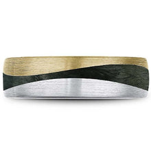 Load image into Gallery viewer, Bleu Royale Two-Tone Gold Black Carbon Swish Wedding Band

