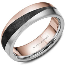 Load image into Gallery viewer, Bleu Royale Two-Tone Gold Black Carbon Swish Wedding Band
