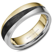 Load image into Gallery viewer, Bleu Royale Two-Tone Gold Black Carbon Swish Wedding Band
