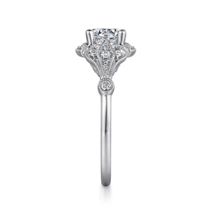 Gabriel & Co. "Columbus" Art Deco Style Halo Diamond Engagement Ring