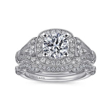 Load image into Gallery viewer, Gabriel &amp; Co. &quot;Delilah&quot; Vintage Style Diamond Halo Engagement Ring
