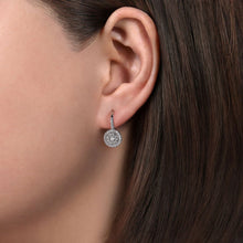 Load image into Gallery viewer, Gabriel &amp; Co. Lever Back Round Pave Cluster Halo Dangle Earrings
