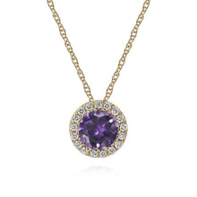 Load image into Gallery viewer, Gabriel &amp; Co. Round Cut Amethyst &amp; Diamond Halo Pendant
