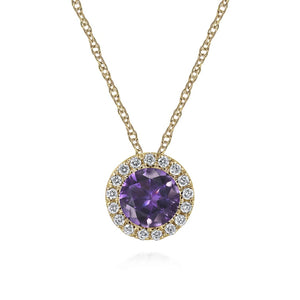 Gabriel & Co. Round Cut Amethyst & Diamond Halo Pendant