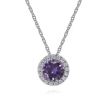 Load image into Gallery viewer, Gabriel &amp; Co. Round Cut Amethyst &amp; Diamond Halo Pendant
