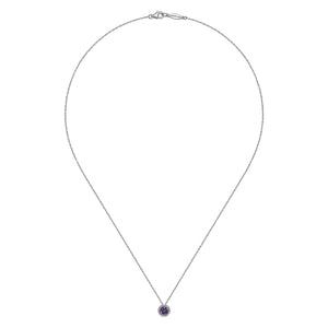 Gabriel & Co. Round Cut Amethyst & Diamond Halo Pendant