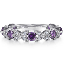 Load image into Gallery viewer, Gabriel &amp; Co. Stackable Amethyst and Diamond Anniversary Ring

