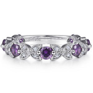 Gabriel & Co. Stackable Amethyst and Diamond Anniversary Ring