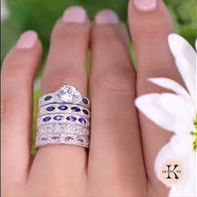 Load and play video in Gallery viewer, Kirk Kara White Gold Dahlia Marquise Shaped Blue Sapphire Diamond Engagement Ring And Band on model
