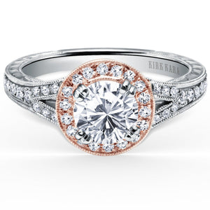 Kirk Kara "Carmella" Round Halo Split Shank Diamond Engagement Ring
