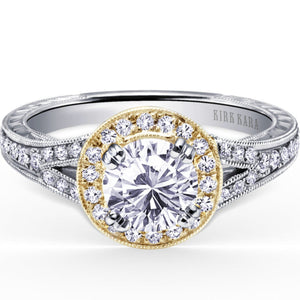 Kirk Kara "Carmella" Round Halo Split Shank Diamond Engagement Ring