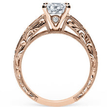 Load image into Gallery viewer, Kirk Kara Rose Gold &quot;Charlotte&quot; Blue Sapphire Baguette and Diamond Engagement Ring Side View
