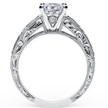 Load image into Gallery viewer, Kirk Kara White Gold &quot;Charlotte&quot; Blue Sapphire Baguette and Diamond Engagement Ring Side VIiew
