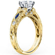 Load image into Gallery viewer, Kirk Kara  Yellow Gold Dahlia Marquise Shaped Blue Sapphire Diamond Engagement Ring Angled Side View 

