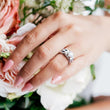 Load image into Gallery viewer, Kirk Kara White Gold Dahlia  Marquise Shaped Blue Sapphire Diamond Engagement Ring And Band on model
