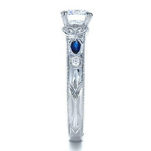 Load image into Gallery viewer, Kirk Kara White Gold Dahlia Marquise Shaped Blue Sapphire Diamond Engagement Ring Side View
