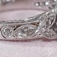 Load image into Gallery viewer, Kirk Kara White Gold &quot;Dahlia&quot; Marquise Side Stone Diamond Engagement Ring Close Up

