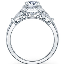 Load image into Gallery viewer, Kirk Kara White Gold &quot;Lori&quot; Emerald Cut Halo Diamond Engagement Ring Side View
