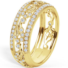 Load image into Gallery viewer, Kirk Kara Yellow Gold &quot;Rayana&quot; Paisley Swirl Diamond Edge Fashion Band Angled Side View  
