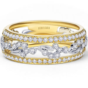 Kirk Kara White & Yellow Gold "Rayana" Paisley Swirl Diamond Edge Fashion Band Front View