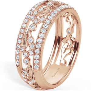 Kirk Kara Rose Gold "Rayana" Paisley Swirl Diamond Edge Fashion Band Angled Side View