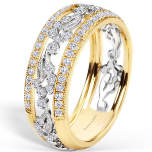 Kirk Kara White & Yellow Gold "Rayana" Paisley Swirl Diamond Edge Fashion Band Angled Side View