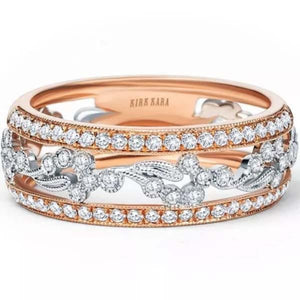 Kirk Kara White & Rose Gold "Rayana" Paisley Swirl Diamond Edge Fashion Band Front View
