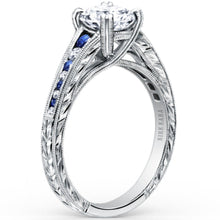 Load image into Gallery viewer, Kirk Kara &quot;Stella&quot; Blue Sapphire Channel Set Diamond Engagement Ring
