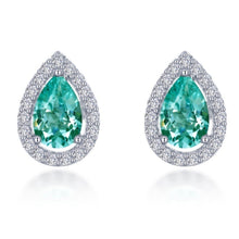 Load image into Gallery viewer, Lafonn Lab-Grown Pear Cut Teal Sapphire Halo Stud Earrings
