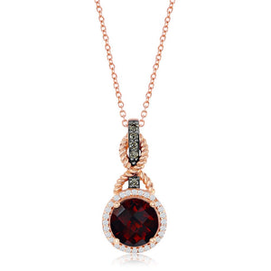 Le Vian Chocolatier Round Cut Pomegranate Garnet Halo Chocolate Diamond Pendant