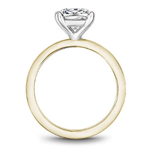Noam Carver Two-Tone Yellow Gold High Polish Cushion Cut Solitaire Engagement Ring with White Gold Four Claw Prong Head 