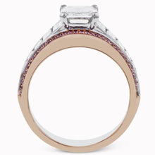 Load image into Gallery viewer, Simon G. 18K White and Rose Gold Large Center Emerald Cut Diamond Baguette Engagement Ring
