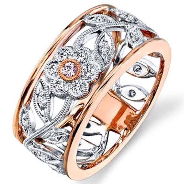 Simon G. 18K White and Rose Gold Vintage Style Flower Ring