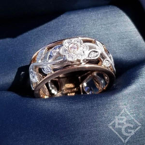 Simon G. 18K White and Rose Gold Vintage Style Flower Ring