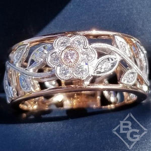 Simon G. 18K White and Rose Gold Vintage Style Flower Ring
