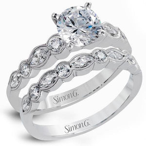 Simon G. Vintage Style Bezel Set Side Diamond Engagement Ring
