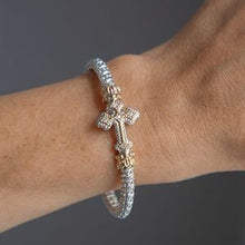 Load image into Gallery viewer, Vahan Sterling Silver &amp; 14K Yellow Gold Large Diamond Cross Bangle Bracelet
